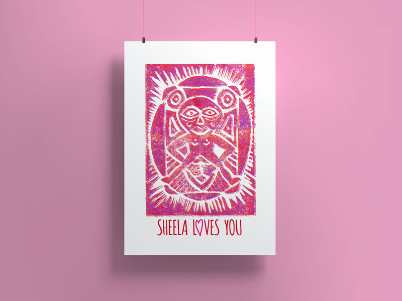 Sheela Loves You Linoldruck 2-farbig, digital bearbeitet, 21 x 30 cm